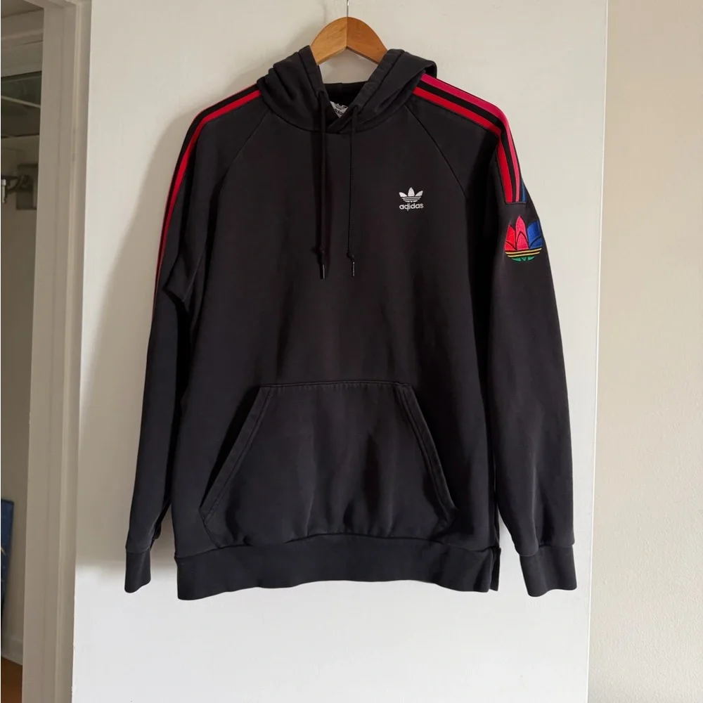 Adidas Fleece Lined Black Hoodie Sweatshirt size Large EUC - Picture 7 of 13